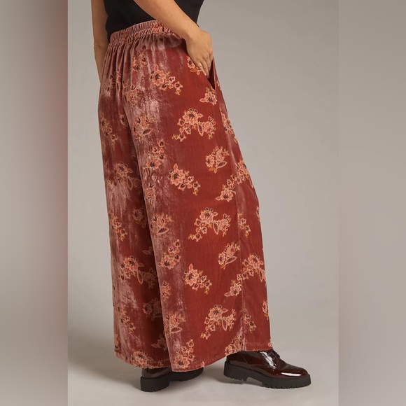 NEW Anthropologie x Hutch Floral Burnout Velvet Wide Leg Pants size XL - Picture 4 of 12